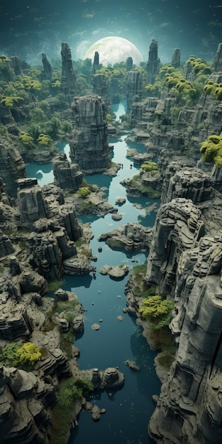 Stunning 3d Rendering Of A Gongbistyle Valley Surrounded By Rocks