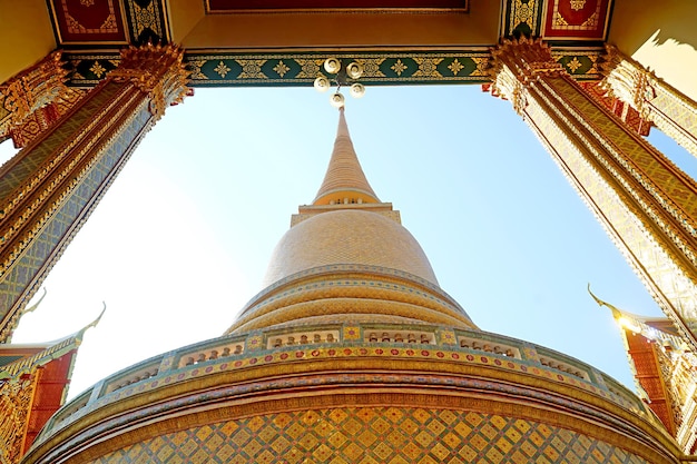 Stunning 43 Meters Pagoda Inside of Wat Ratchabophit Royal Buddhist Temple in Bangkok Thailand