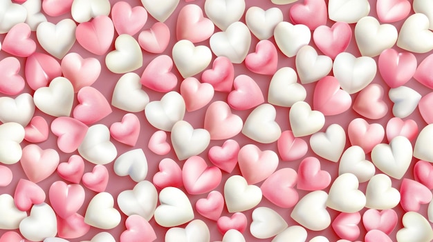 Stunning abstract panorama background filled with 3D pink and white hearts symbolizing love