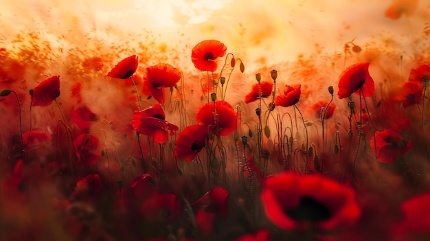 Photo a stunning abstract view of a field full of red poppies