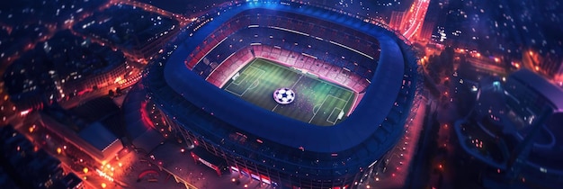 Stunning Aerial Night View of Barcelona Stadium Aglow with Lights and Packed with Fans Generative ai