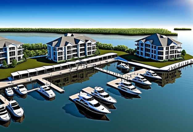 Stunning Aerial View of Luxury Waterfront Apartments and Marina with Yachts