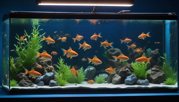 Photo stunning aquarium with colorful goldfish and a natural aquascape