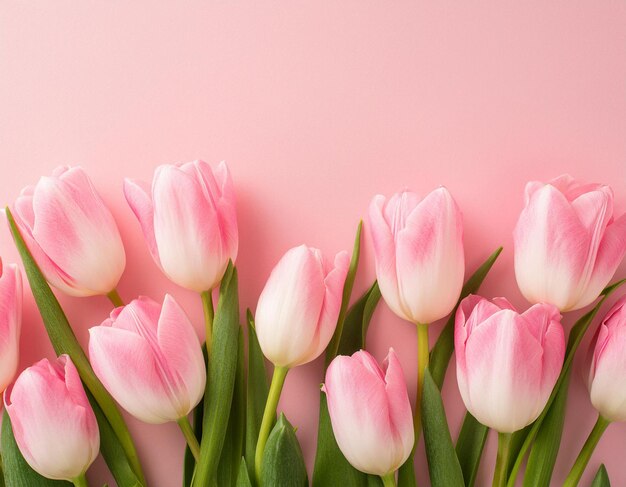 A stunning arrangement of pink tulips set against a soft pink backdrop symbolizing