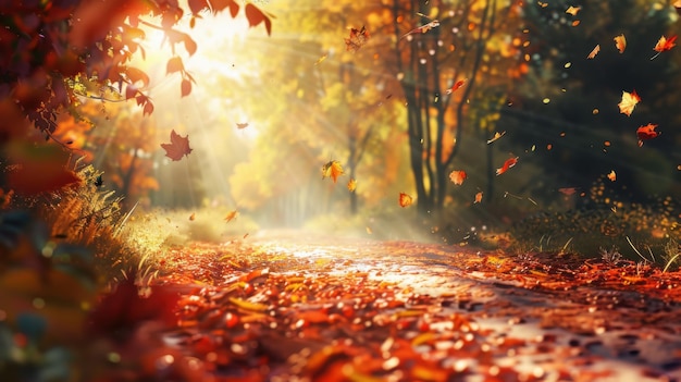 Stunning Autumn Landscape with Golden Foliage by a Serene Lake at Sunset