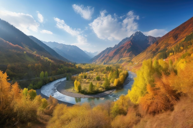 Stunning autumnal mountains panoramic scenery generative IA