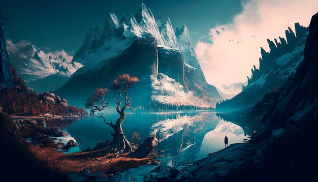 Stunning beautiful mountain scenery with open skies and surroundings Fantasy and cinematic mountains