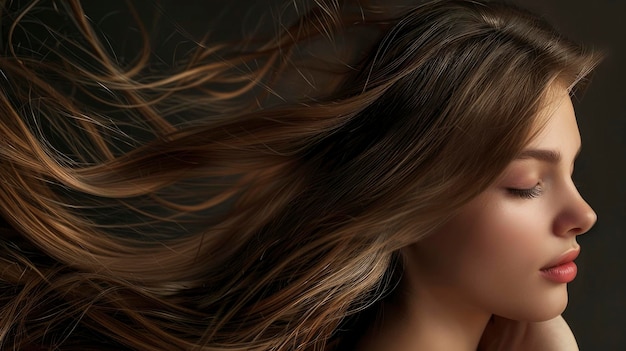 Stunning beautiful young caucasian girl with magnificent hair professional studio fashion photo