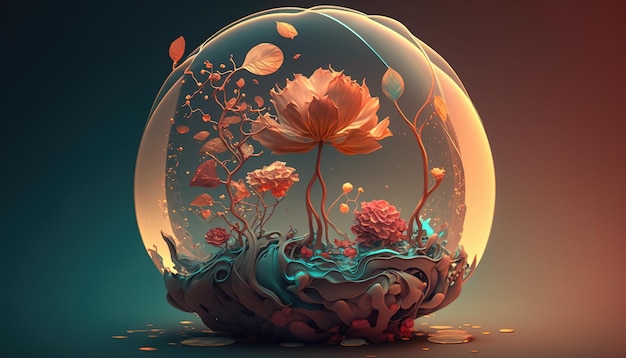 Stunning and Beautifully 3D Rendered Artwork of Flowers Trapped in Bubbles