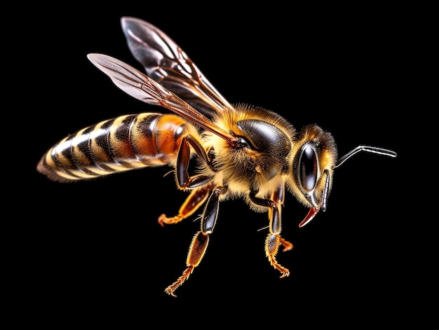 A stunning bee is flying isolated on transparent background macro incredible pollinator Generative AI