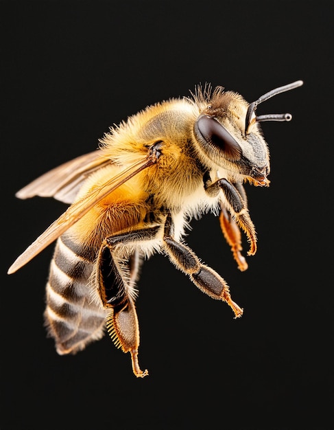 a stunning bee is flying isolated on transparent background macro incredible pollinator