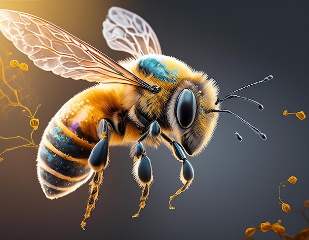 a stunning bee is flying isolated on transparent background macro incredible pollinator