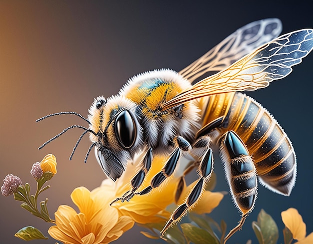 a stunning bee is flying isolated on transparent background macro incredible pollinator