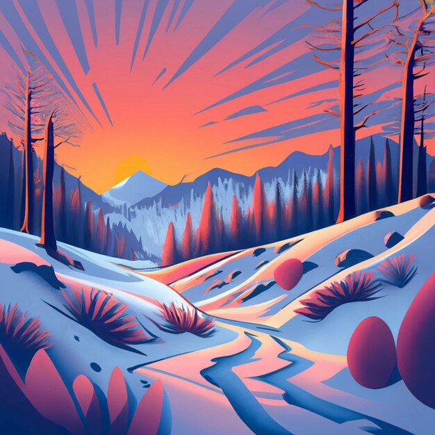 A stunning black and white illustration cool sunset frost landscape Can be us