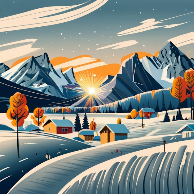 A stunning black and white illustration cool sunset frost landscape Can be us