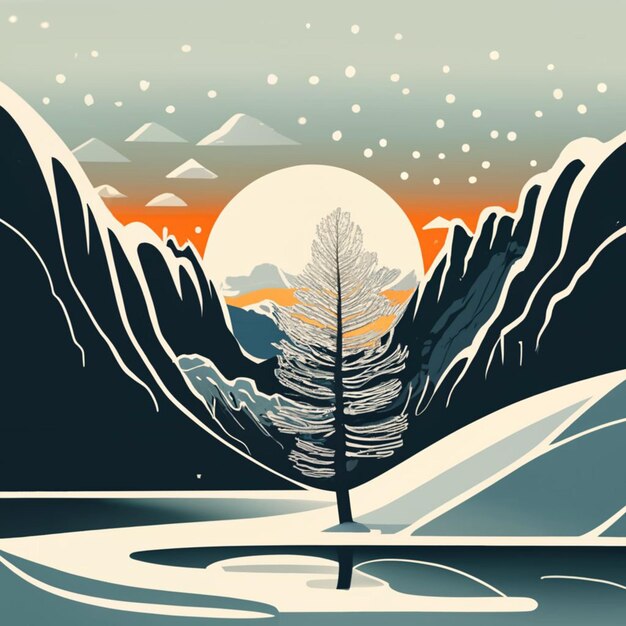 A stunning black and white illustration cool sunset frost landscape Can be us