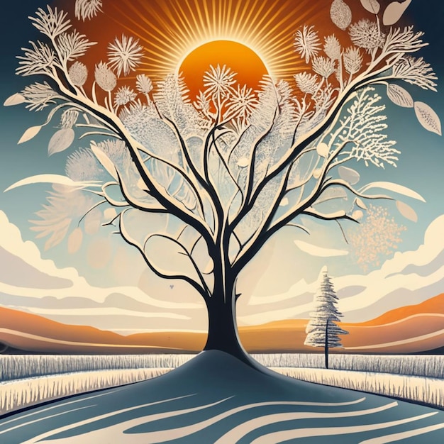 A stunning black and white illustration cool sunset frost landscape Can be us