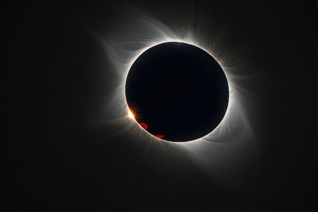 Stunning Black and White Solar Eclipse with Diamond Ring Phenomenon Moon Surface Visible