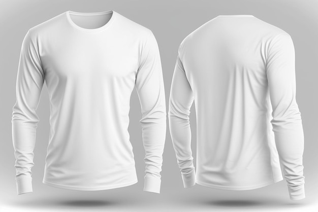 A Stunning Blank front and back White Long Sleeve T Shirt Mockup Template on White Background