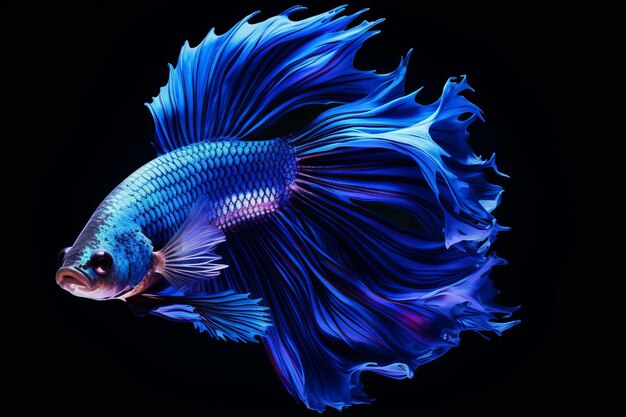 Stunning Blue Fighter Fishes Thriving Against a Captivating Black Canvas AR 32