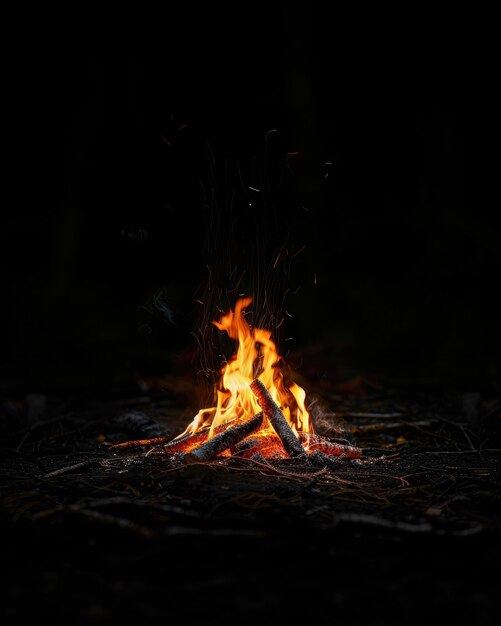 Photo stunning burning fire wallpaper background in dark night with black background ai generated