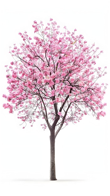 Stunning Cherry Blossom Tree in Full Bloom on Plain White Background