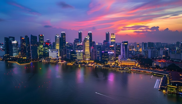 stunning cityscape of a modern metropolis likely Singapore at sunset