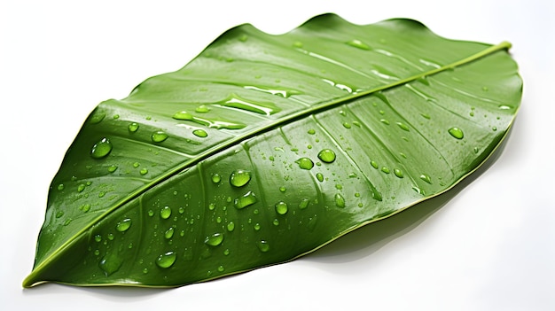 Stunning Close up of Botanical Leaf with Water Droplets on White Background