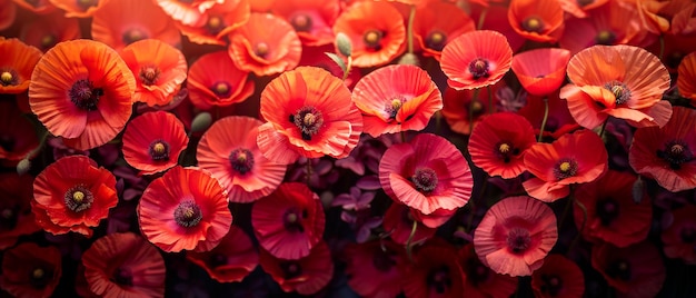 Stunning closeup of red poppy flowers on a natural backdrop