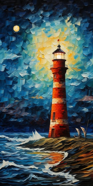 Stunning Coastal Landscape With Lighthouse Paper Art And Oil Painting