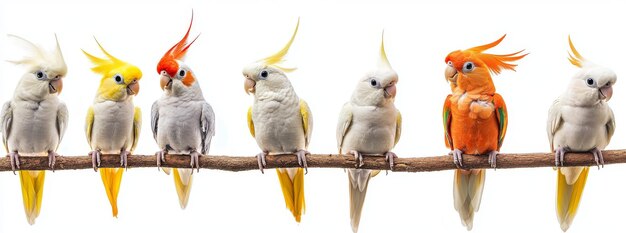 Photo stunning collection of colored cockatiels perched in a photographic studio