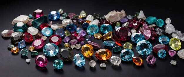 Photo a stunning collection of colorful gemstones on a black background showcasing elegance