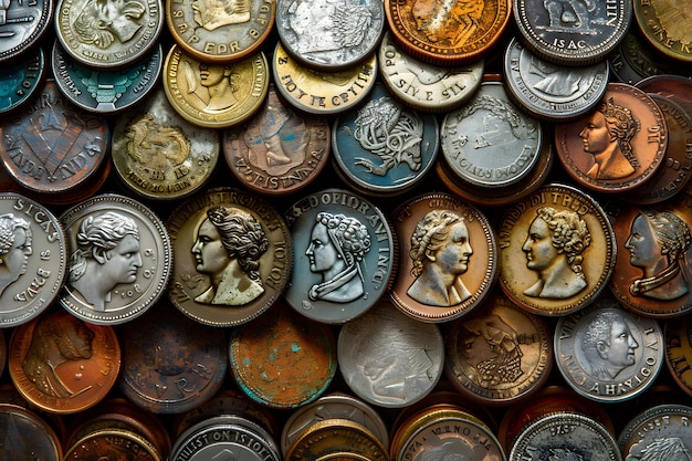 Photo a stunning collection of vintage coins showcasing historical figures and intricate designs