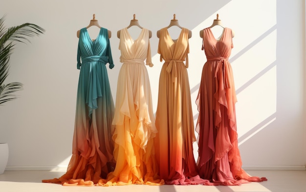 A stunning collection of womens dresses hanging gracefully on a rack