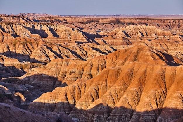 Stunning colorful badlands mountains at sunrise in south dakota