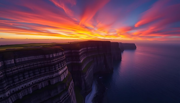 Photo stunning colours over the cliffs of moher at sunset aerial pan isolated with white highlights