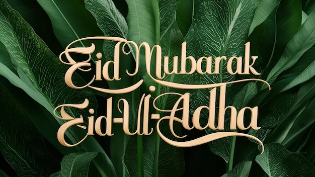 A stunning and contemporary Eid Mubarak design featuring a vibrant color palette of deep green golds and metallic accents