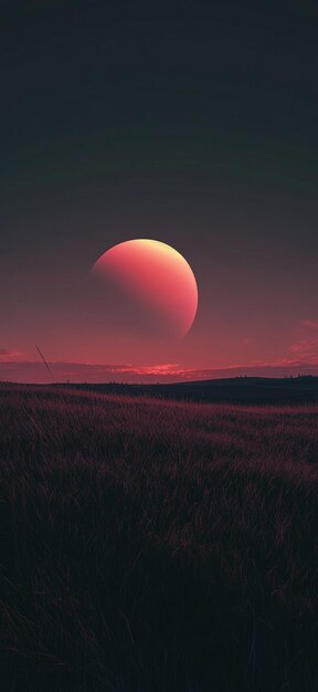 Photo stunning cosmic landscape with distant planet and vibrant sunset over fields