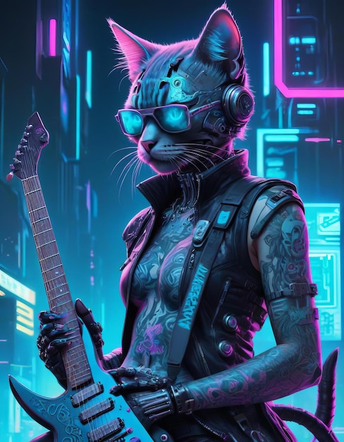 Photo stunning cyberpunk kitten portrait with insane detail