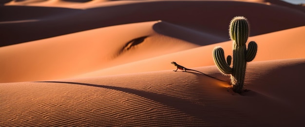 Stunning desert dunes at sunset showcasing warm orange and red tones with solitude