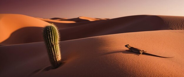 Photo stunning desert dunes at sunset showcasing warm orange and red tones with solitude