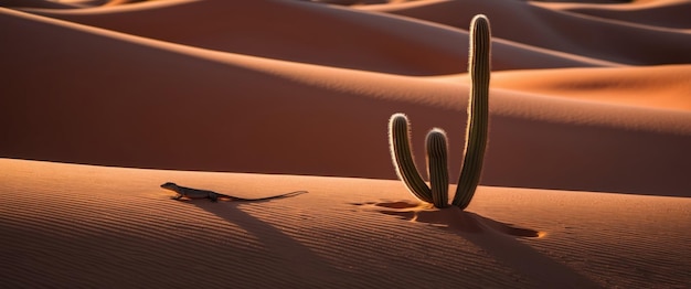 Photo stunning desert dunes at sunset showcasing warm orange and red tones with solitude