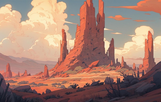 A stunning desert landscape with red sand digital art illustration