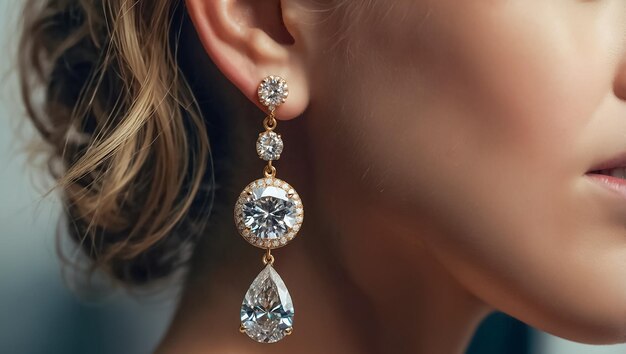 Photo stunning diamond earring on a womans ear