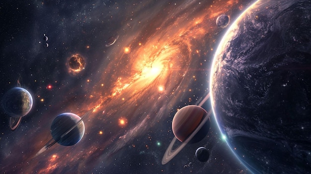 A Stunning Digital Illustration of a Starry Night Sky With Planets and a Glowing Galaxy