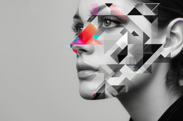 Stunning digital pixelinspired portrait of a young woman blending modern art and technology