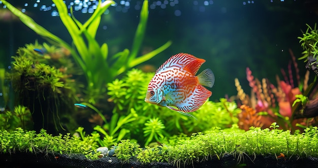 Photo stunning discus fish in planted aquarium with vibrant aquatic plants