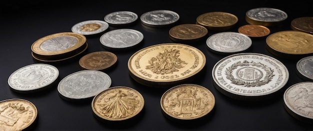 Photo a stunning display of collector coins showcased against a black background