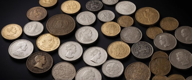 Photo a stunning display of collector coins showcased against a black background