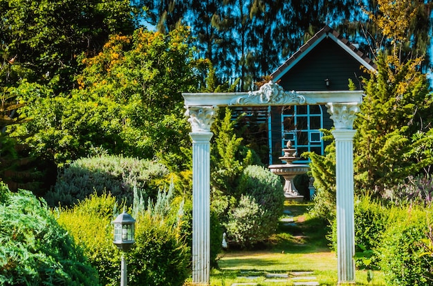 Stunning Entrance Portico Gate classic style decoration of a Public Garden Column Stone structure element in classic architecture detail